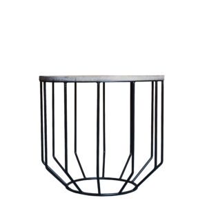 20" Black And Brown Solid Wood And Iron Round End Table