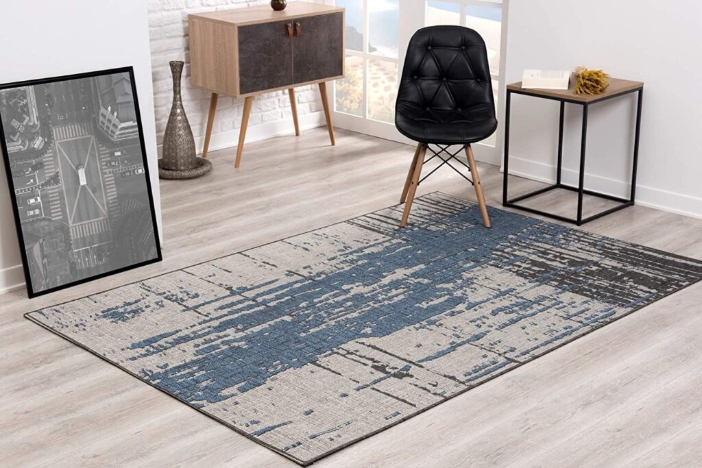 5' X 7' Blue Abstract Dhurrie Area Rug