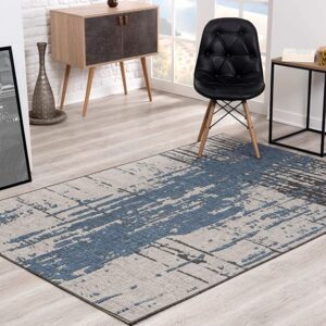 5' X 7' Blue Abstract Dhurrie Area Rug