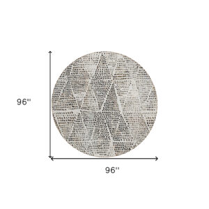 8' Ivory Charcoal And Beige Round Geometric Washable Indoor Outdoor Area Rug