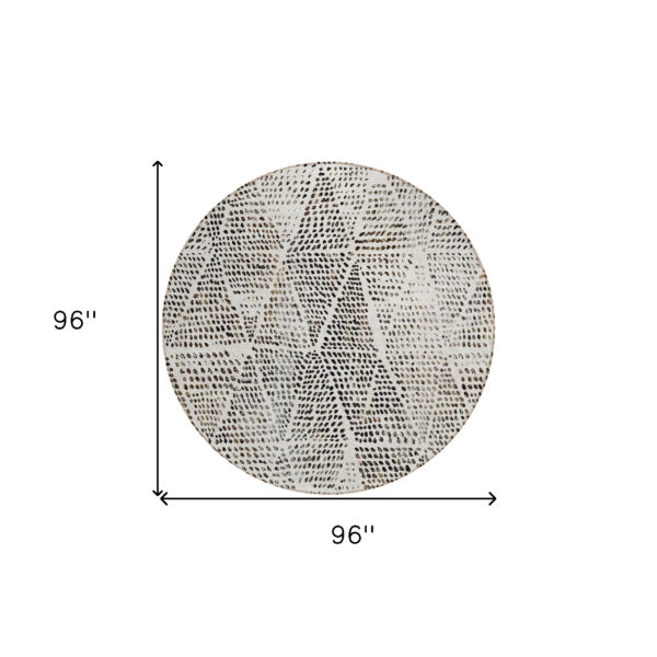 8' Ivory Charcoal And Beige Round Geometric Washable Indoor Outdoor Area Rug