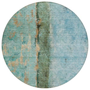 8' Blue And Gold Round Abstract Washable Indoor Outdoor Area Rug