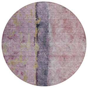 8' Blush Pink And Purple Round Abstract Washable Indoor Outdoor Area Rug