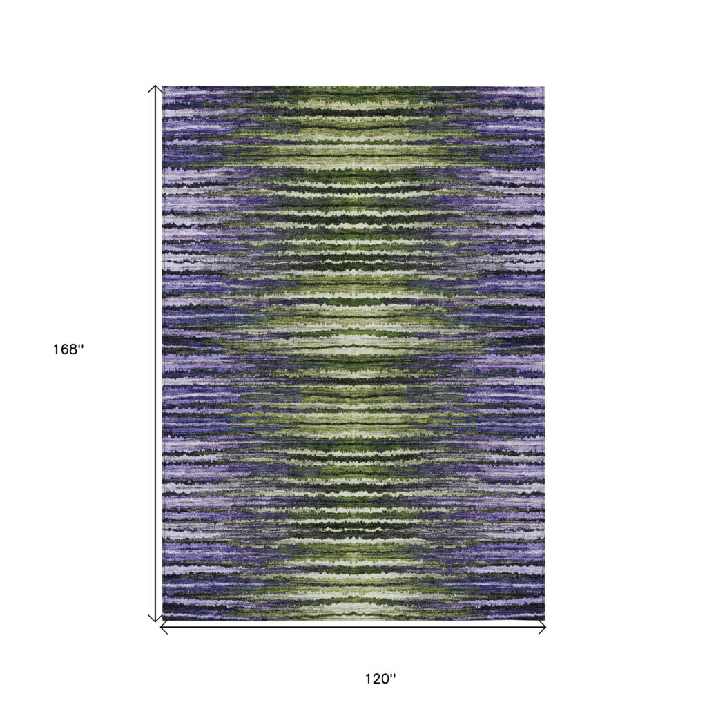 10' X 14' Purple Lilac And Lavender Striped Washable Indoor Outdoor Area Rug