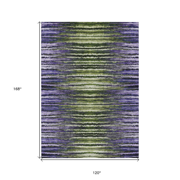 10' X 14' Purple Lilac And Lavender Striped Washable Indoor Outdoor Area Rug