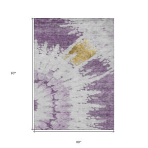 5' X 8' Purple And Lavender Abstract Washable Indoor Outdoor Area Rug