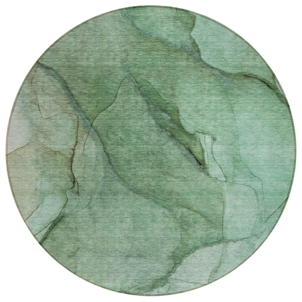 8' Green And Sage Round Abstract Washable Indoor Outdoor Area Rug