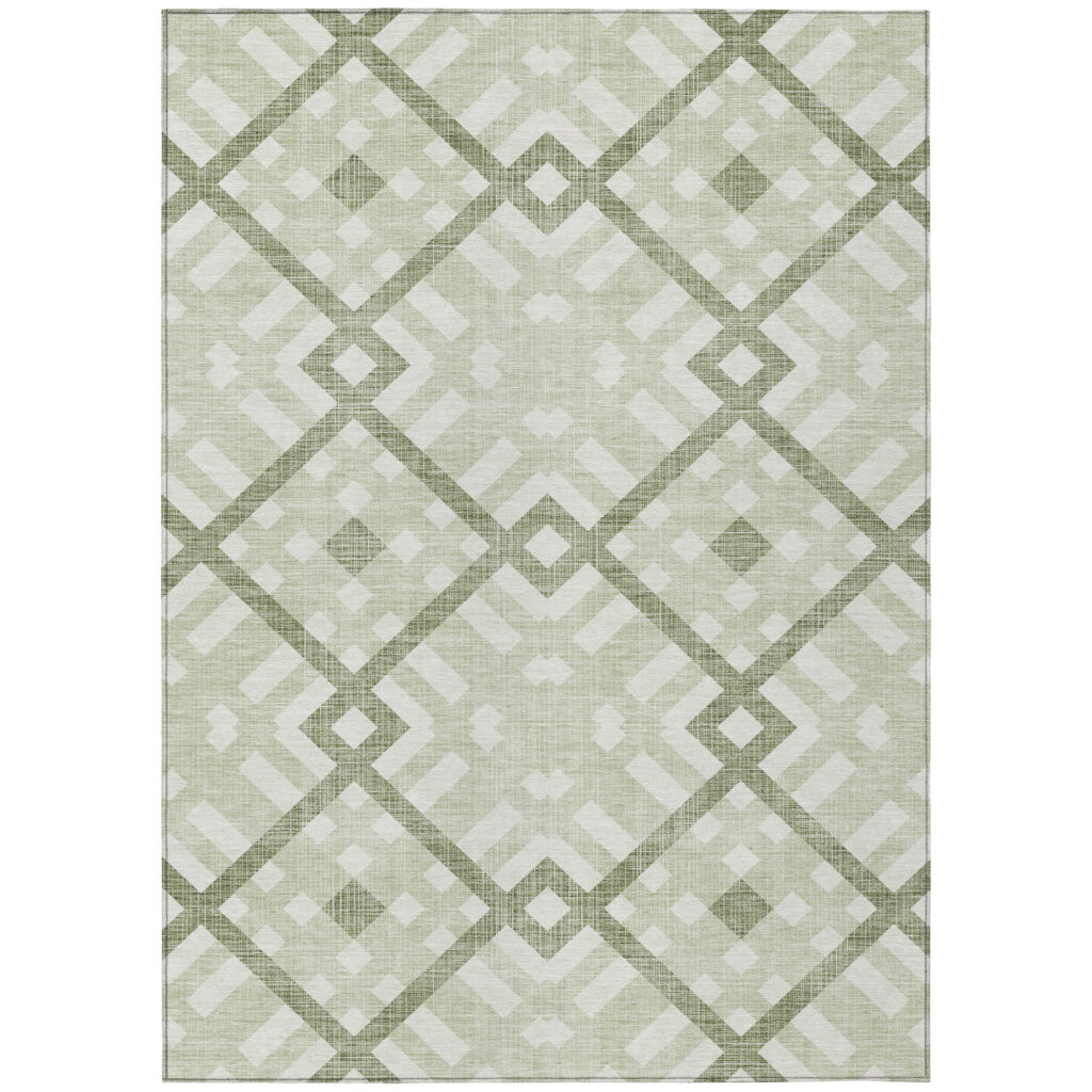 8' X 10' Artichoke Green And Olive Green Geometric Washable Indoor Outdoor Area Rug