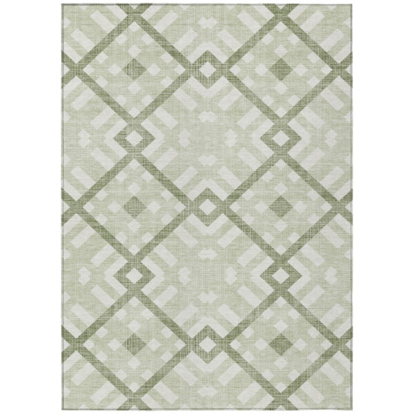8' X 10' Artichoke Green And Olive Green Geometric Washable Indoor Outdoor Area Rug