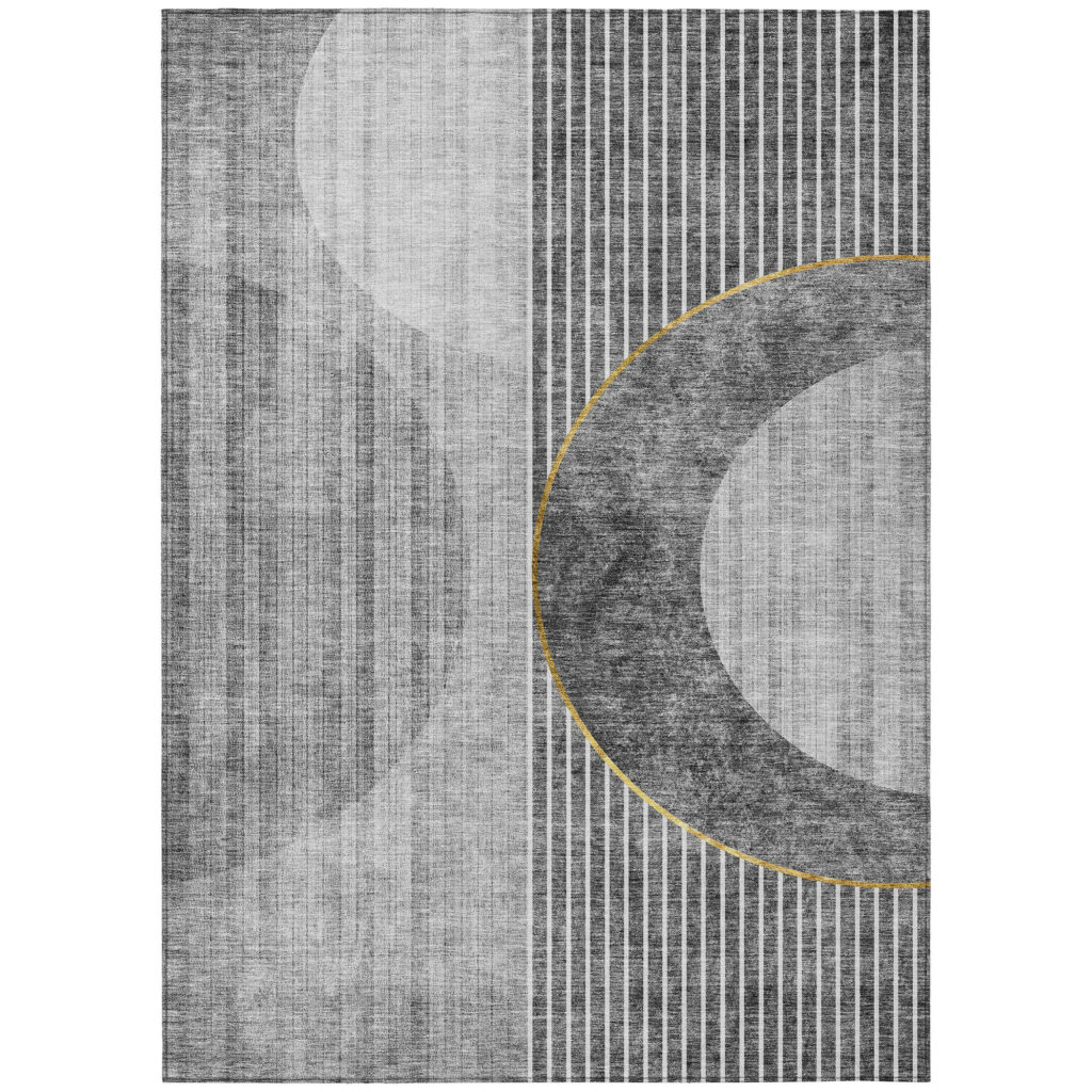 9' X 12' Charcoal Gray And Silver Geometric Washable Indoor Outdoor Area Rug