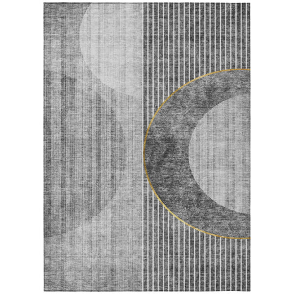 9' X 12' Charcoal Gray And Silver Geometric Washable Indoor Outdoor Area Rug