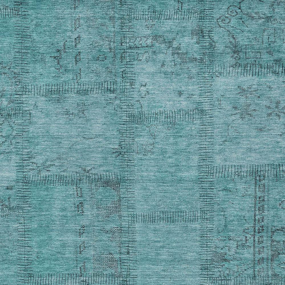 8' X 10' Teal Blue And Aqua Patchwork Washable Indoor Outdoor Area Rug