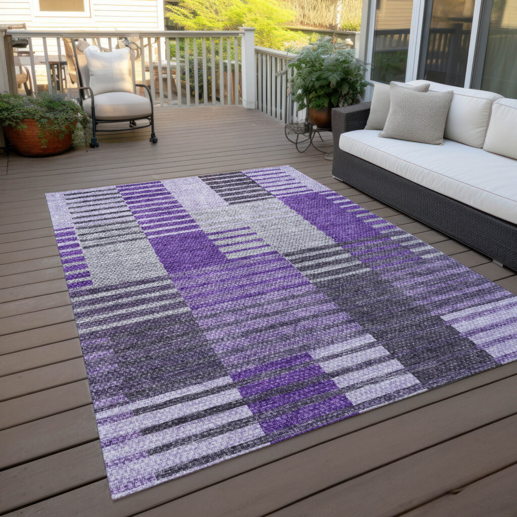 3' X 5' Purple Lavender And Eggplant Striped Washable Indoor Outdoor Area Rug