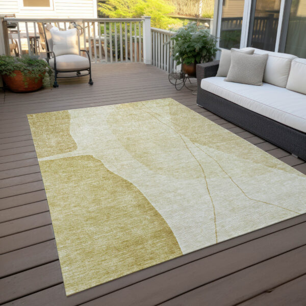 8' X 10' Gold Wheat And Beige Abstract Washable Indoor Outdoor Area Rug