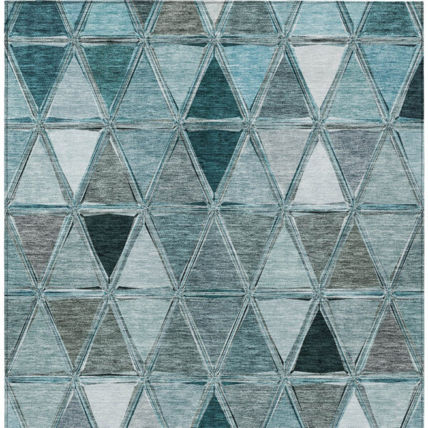 3' X 5' Teal Blue Aqua And Gray Geometric Washable Indoor Outdoor Area Rug