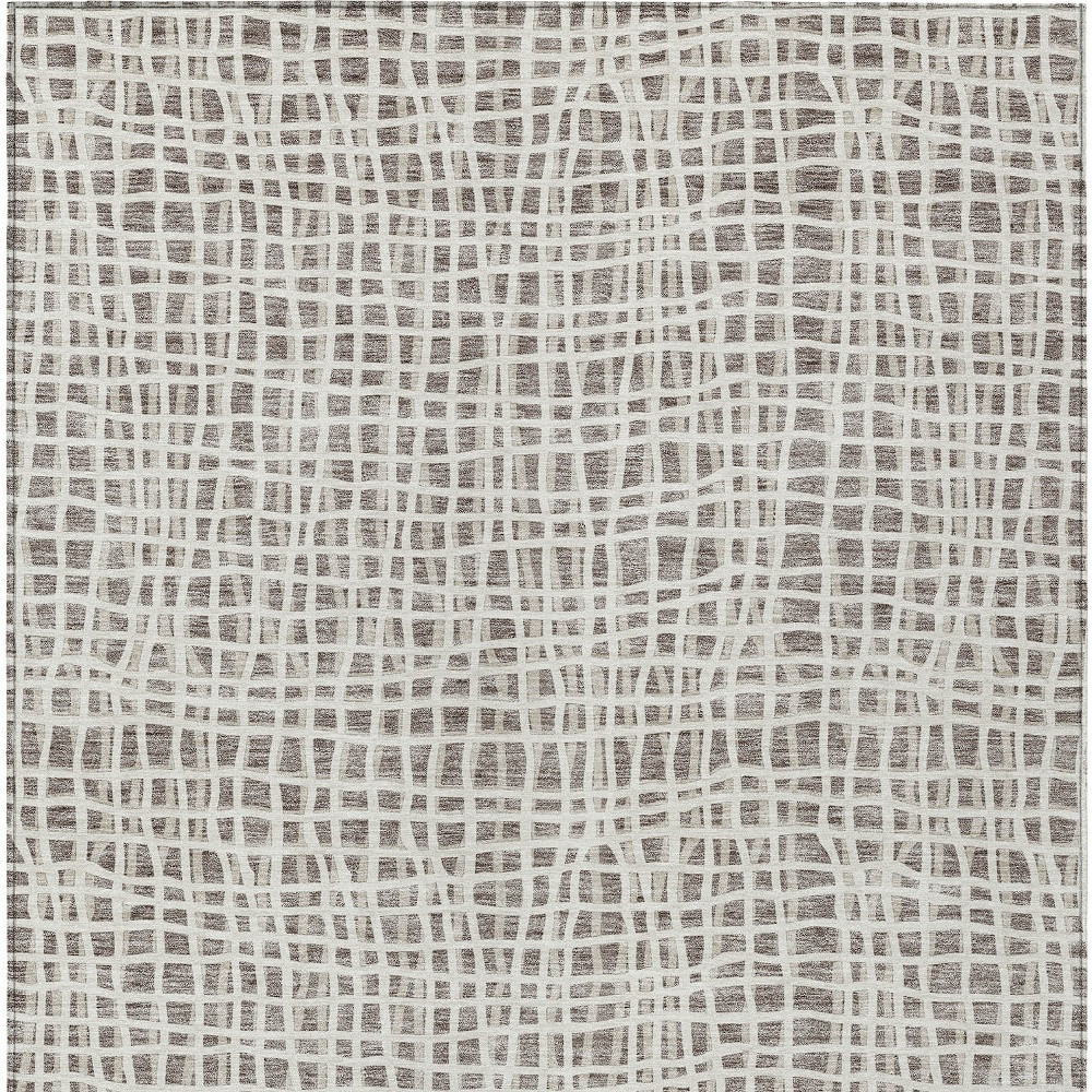 9' X 12' Taupe And Beige Striped Washable Indoor Outdoor Area Rug