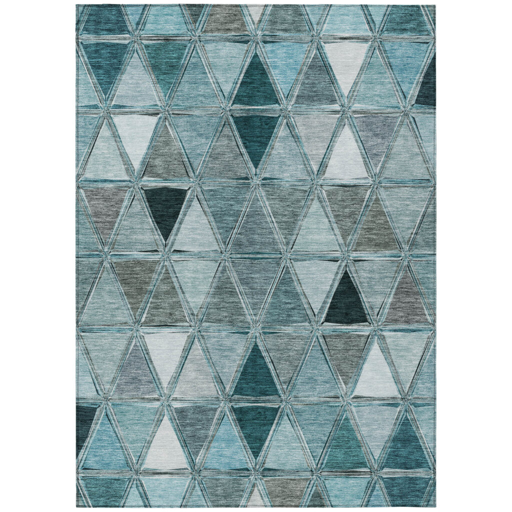 9' X 12' Teal Blue Aqua And Gray Geometric Washable Indoor Outdoor Area Rug