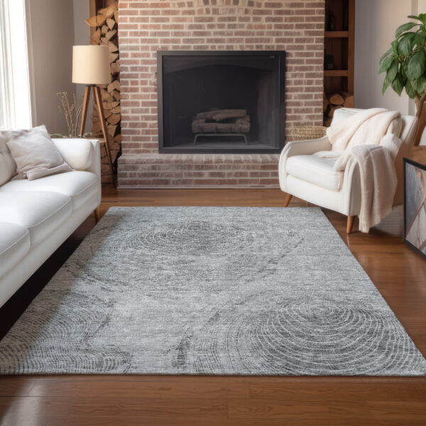 3' X 5' Gray Silver And Charcoal Abstract Washable Indoor Outdoor Area Rug