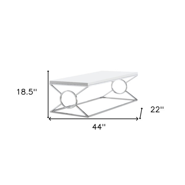 44" White And Silver Wood And Iron Coffee Table