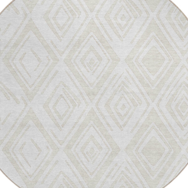 8' Pearl And Ivory Round Geometric Washable Indoor Outdoor Area Rug