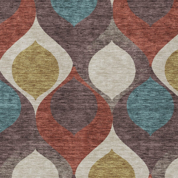 5' X 8' Brown Taupe And Teal Blue Ogee Washable Indoor Outdoor Area Rug