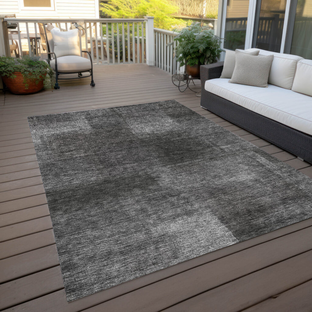 8' X 10' Gray Charcoal And Ivory Abstract Washable Indoor Outdoor Area Rug