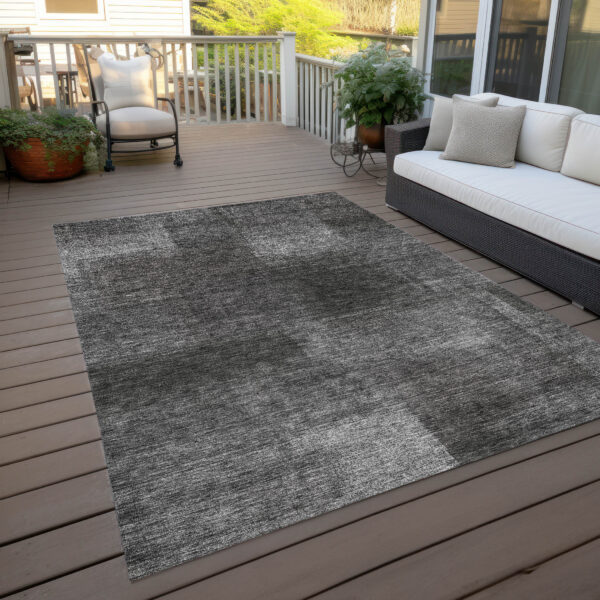 8' X 10' Gray Charcoal And Ivory Abstract Washable Indoor Outdoor Area Rug