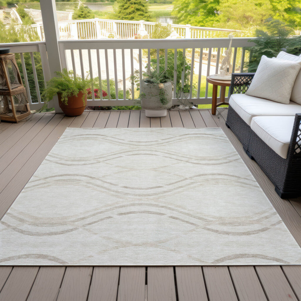 8' X 10' Ivory Beige And Taupe Abstract Washable Indoor Outdoor Area Rug