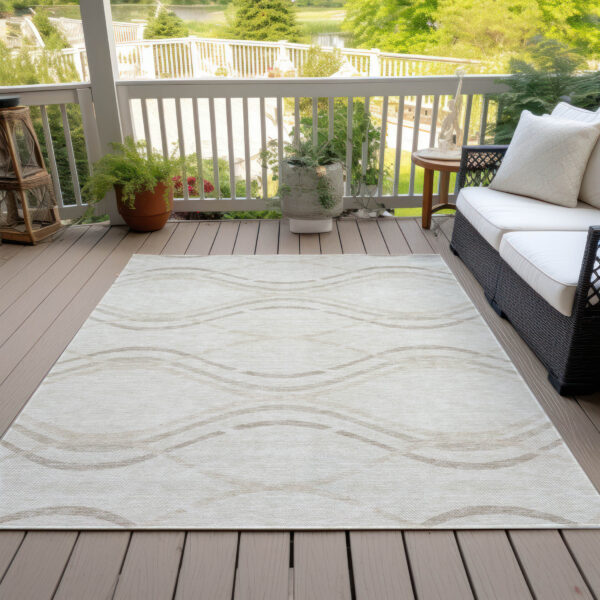 8' X 10' Ivory Beige And Taupe Abstract Washable Indoor Outdoor Area Rug
