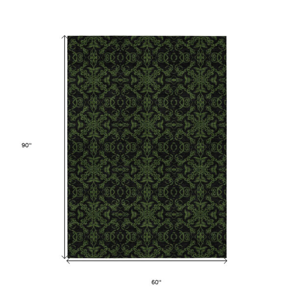 5' X 8' Olive Green And Green Medallion Washable Indoor Outdoor Area Rug