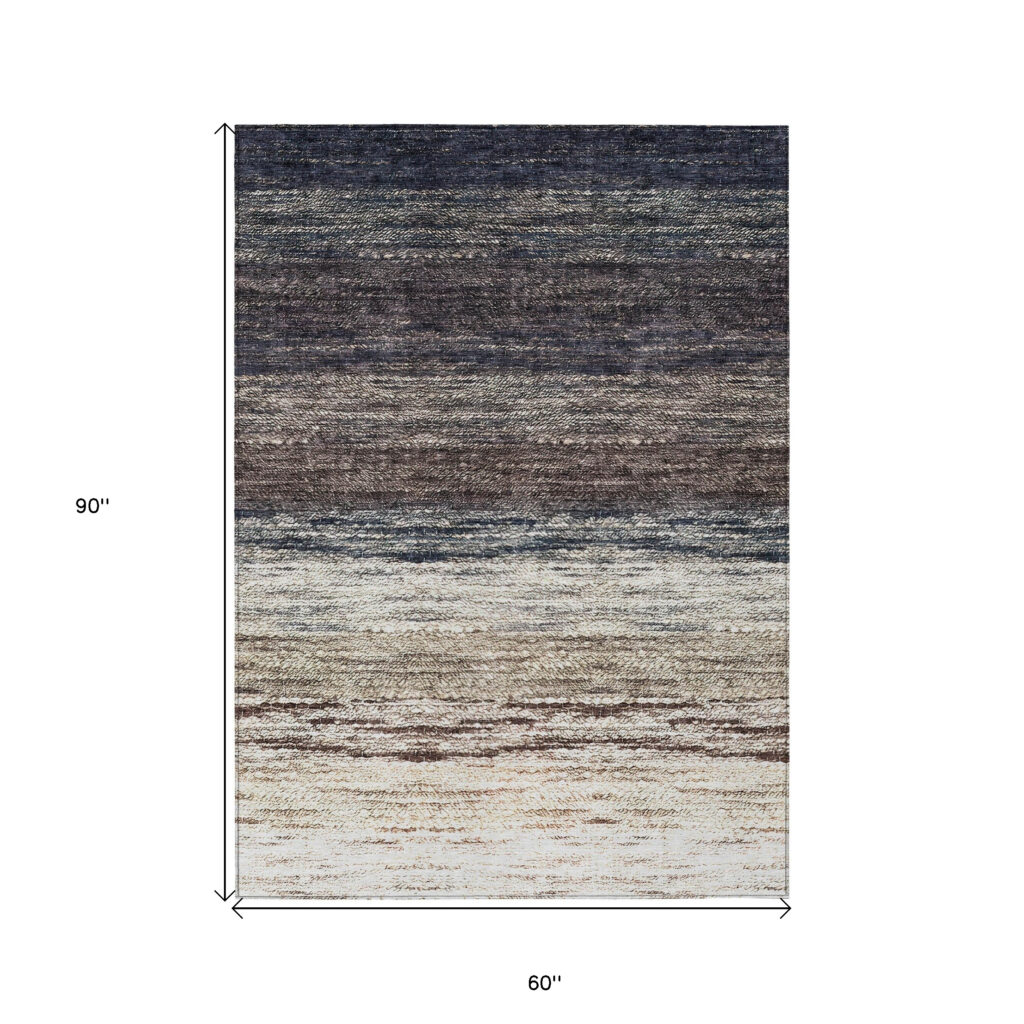 5' X 8' Beige Ivory And Brown Ombre Washable Indoor Outdoor Area Rug