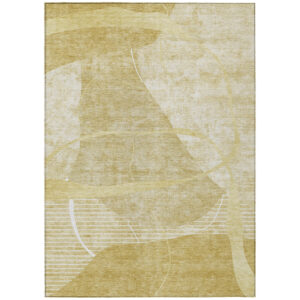3' X 5' Wheat Gold And Ivory Abstract Washable Indoor Outdoor Area Rug