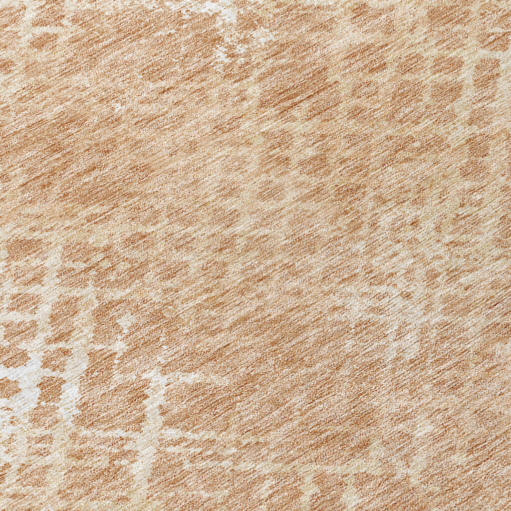 8' Coral Ivory And Peach Round Geometric Washable Indoor Outdoor Area Rug