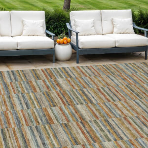 9' X 12' Orange Copper And Gray Striped Washable Indoor Outdoor Area Rug