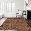 8' X 10' Orange Copper And Brown Floral Washable Indoor Outdoor Area Rug