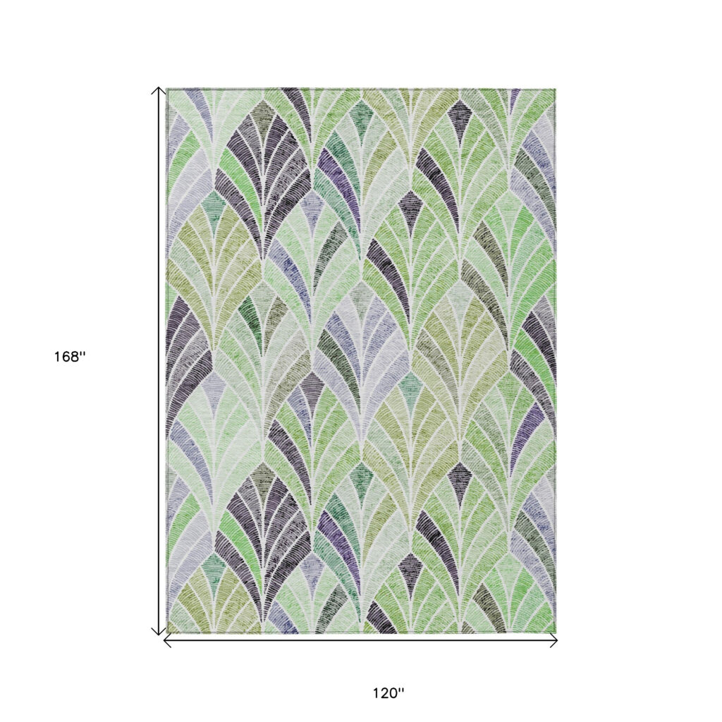 10' X 14' Artichoke Green And Mint Green Geometric Washable Indoor Outdoor Area Rug