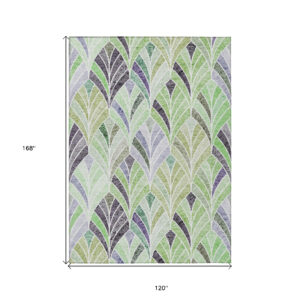 10' X 14' Artichoke Green And Mint Green Geometric Washable Indoor Outdoor Area Rug