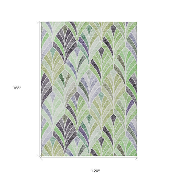 10' X 14' Artichoke Green And Mint Green Geometric Washable Indoor Outdoor Area Rug