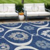8' X 10' Navy Blue And Ivory Medallion Washable Indoor Outdoor Area Rug