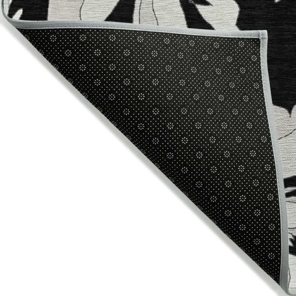 3' X 5' Black Gray And Silver Floral Washable Indoor Outdoor Area Rug