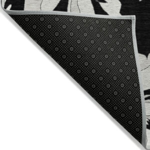 3' X 5' Black Gray And Silver Floral Washable Indoor Outdoor Area Rug