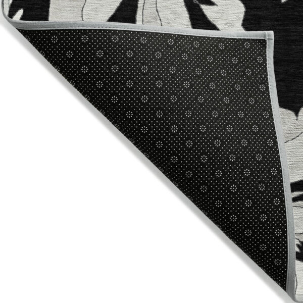 3' X 5' Black Gray And Silver Floral Washable Indoor Outdoor Area Rug