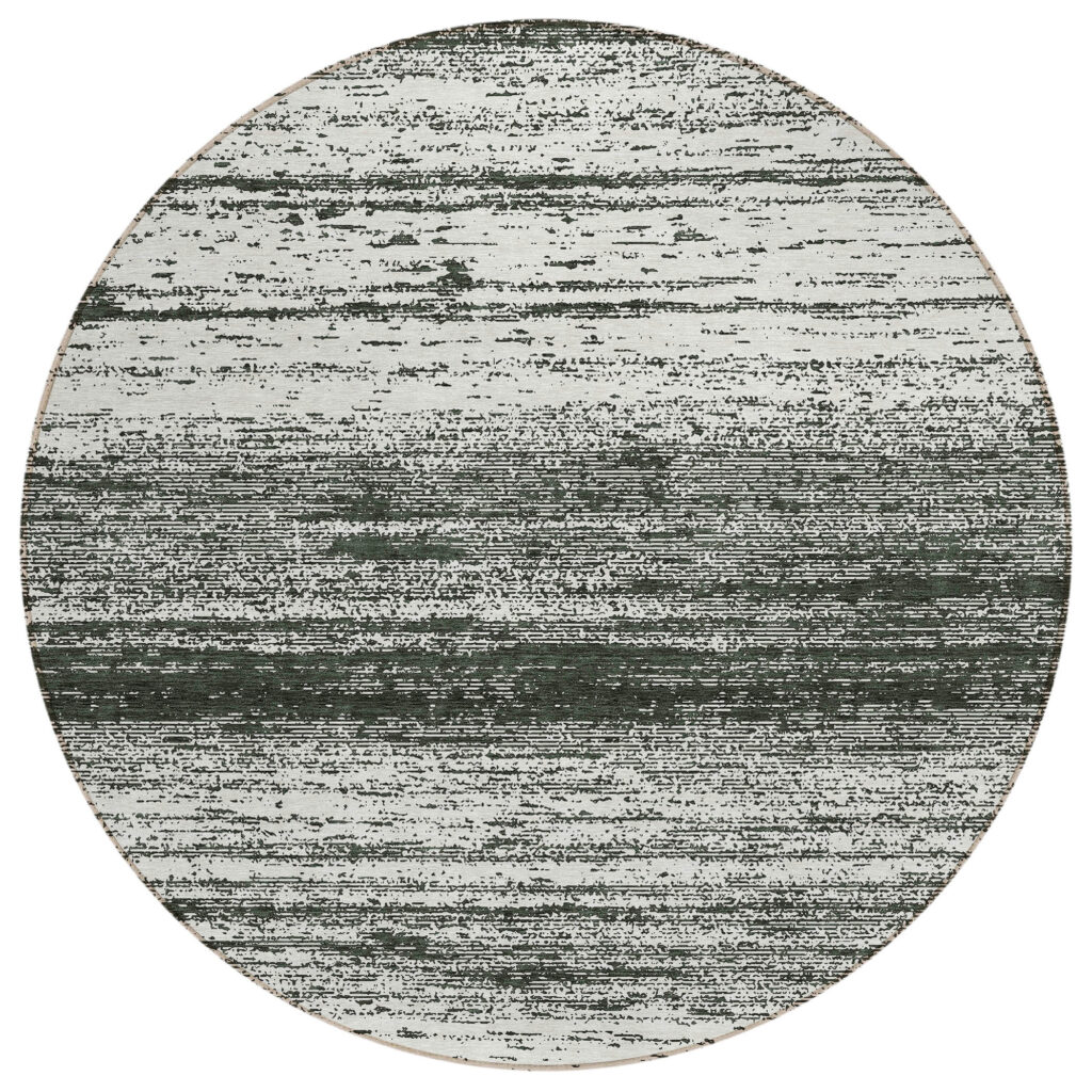 8' Black Ivory And Gray Round Striped Washable Indoor Outdoor Area Rug