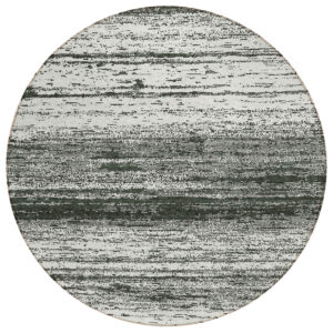 8' Black Ivory And Gray Round Striped Washable Indoor Outdoor Area Rug