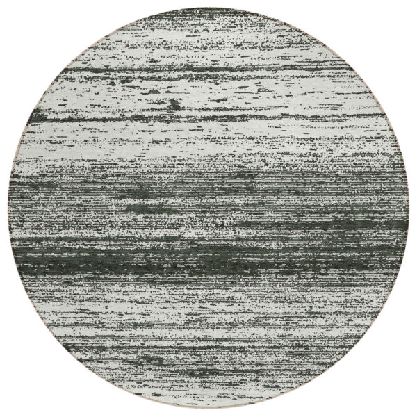 8' Black Ivory And Gray Round Striped Washable Indoor Outdoor Area Rug