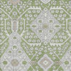 3' X 5' Artichoke Green Ivory And Gray Floral Washable Indoor Outdoor Area Rug