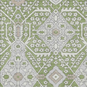 3' X 5' Artichoke Green Ivory And Gray Floral Washable Indoor Outdoor Area Rug