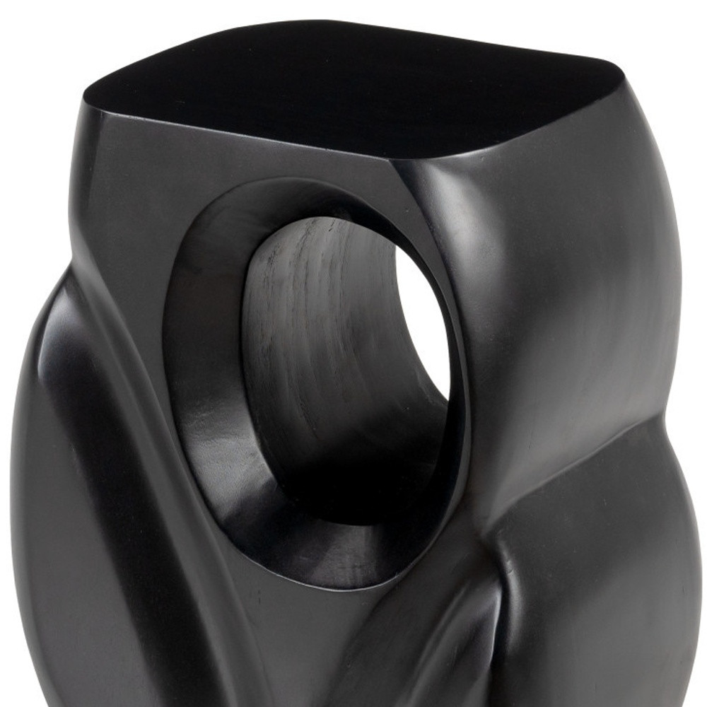 16" Black Solid Wood Abstract Figurine End Table