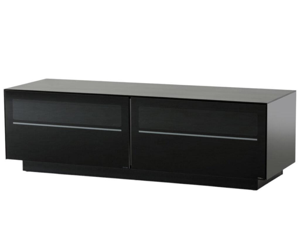 59" Black Glass And Wood Enclosed Storage TV Stand