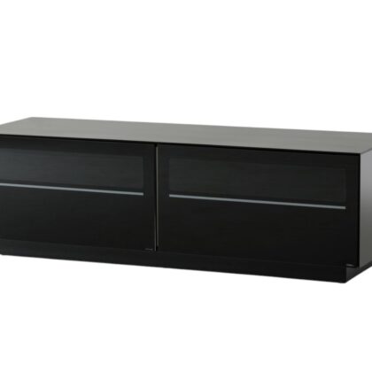 59" Black Glass And Wood Enclosed Storage TV Stand